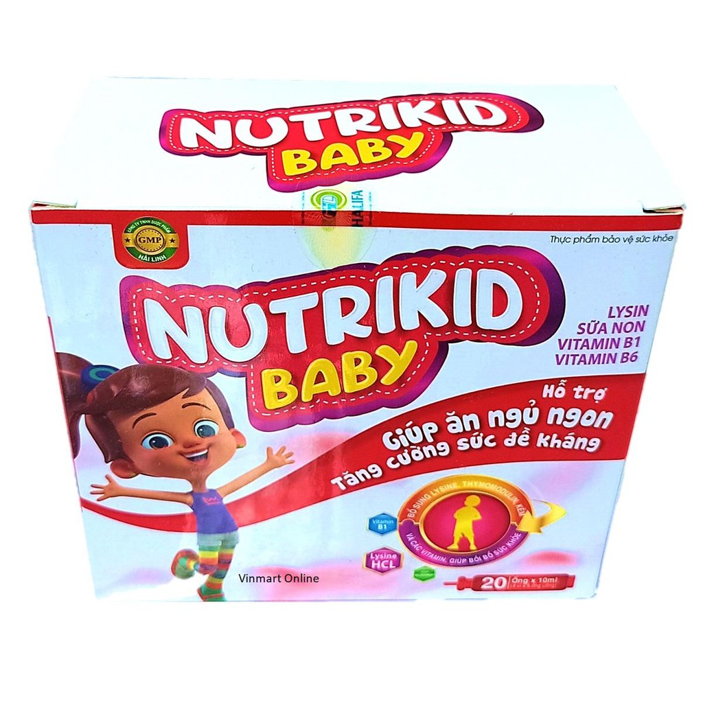 Siro Ăn Ngủ Ngon Nutrikid Baby - Bổ Sung Lysin, Vitamin B1, B6 Giúp Bé Ăn Ngon,NgủTốt, Tăng Sức Đề Kháng- Hộp 20 ống