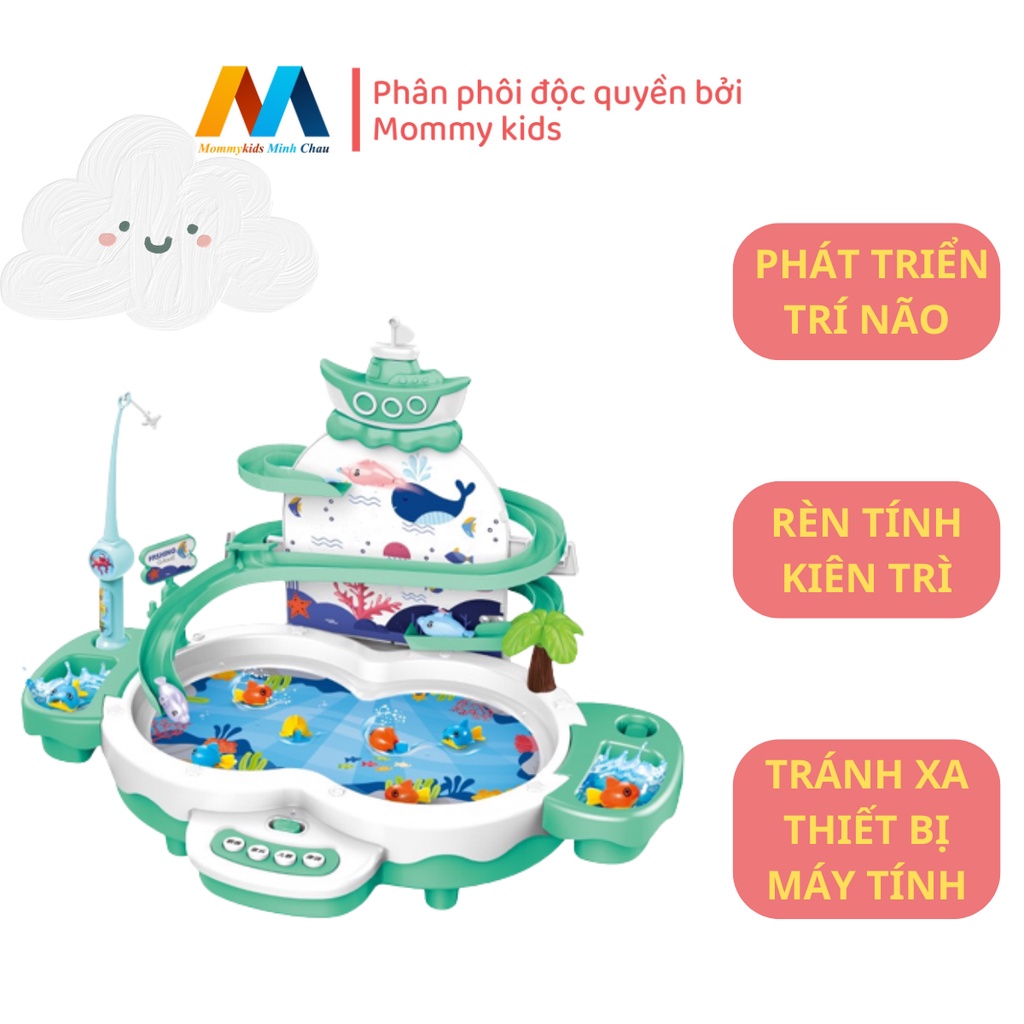 Bộ Đồ Chơi Câu Cá Nam Châm LUCKMAN Có Cầu Trượt, Chim Cánh Cụt Leo Cầu Thang Thác Nước