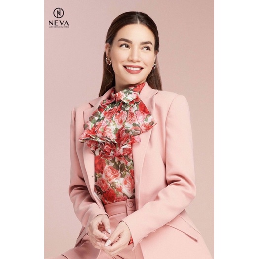 NEVA newtag set gồm áo vest/blazer hồng; quần hồng và áo sơ mi hoa hồng dài tay nguyên tag M/L