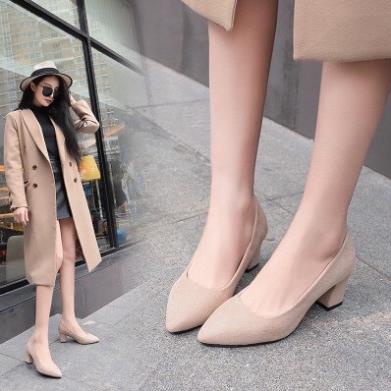 Giày Cao Gót Vuông 7p Công Sở Da Lộn TK