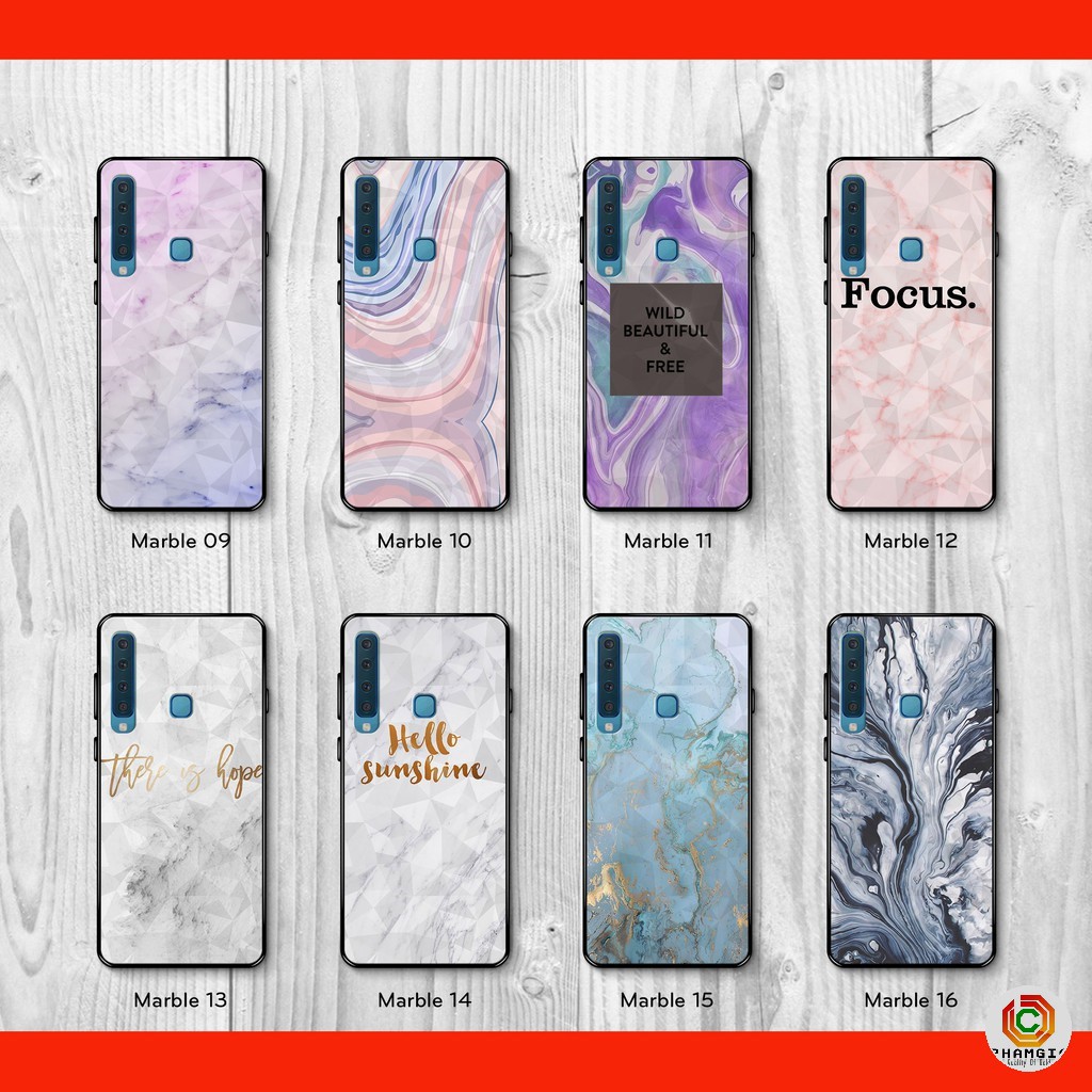 Ốp kính Samsung A9 2018 A50 J4 core J4 plus mặt lưng ép cường lực dẻo chống bể in nhiều mẫu đá hoa cương sắc nét