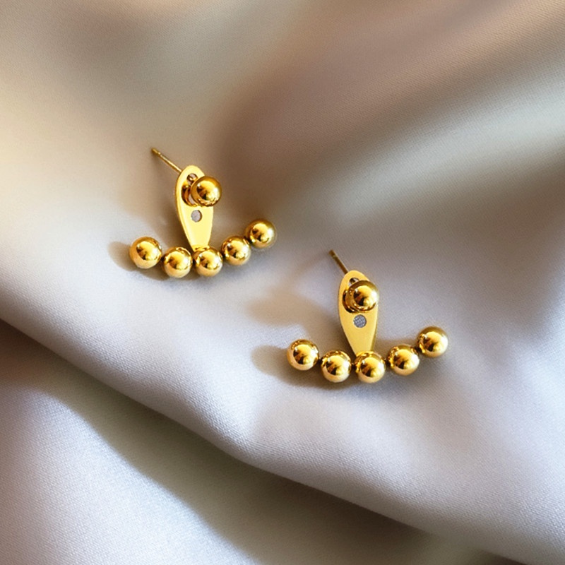 Bông tai titan không gỉ mạ vàng 18k Khuyên tai nữ hạt tròn Trang sức Titan