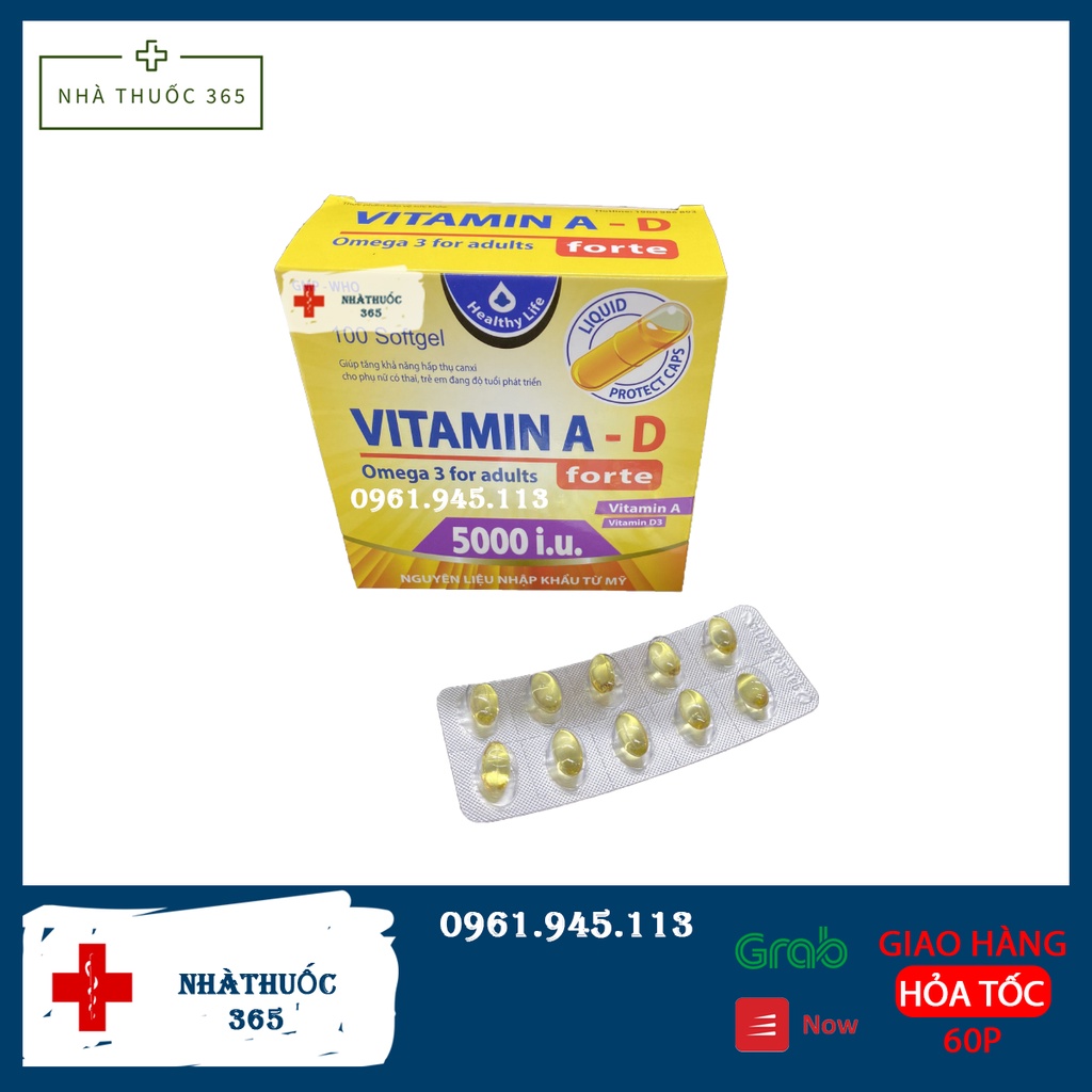 Viên uống Vitamin A D, Omega 3 bổ sung vitamin giảm nguy cơ khô mắt, mỏi mắt, còi xương, hỗ trợ đẹp da, Hộp 100 Viên