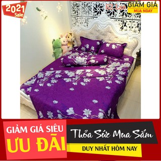 Bộ chăn ga gối Cotton Poly 4 món cao cấp,Set chăn hè ga gối, hoa lan tím