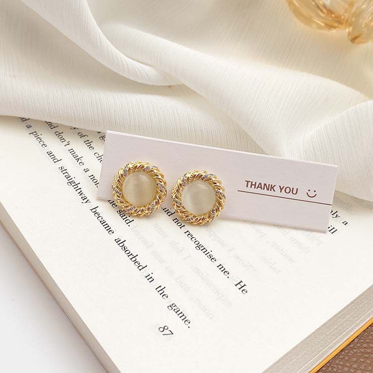 Khuyên tai kẹp không bấm lỗ chốt cố định K226 bằng hợp kim mạ vàng hình tròn đính đá dáng ngắn Leous Accessories