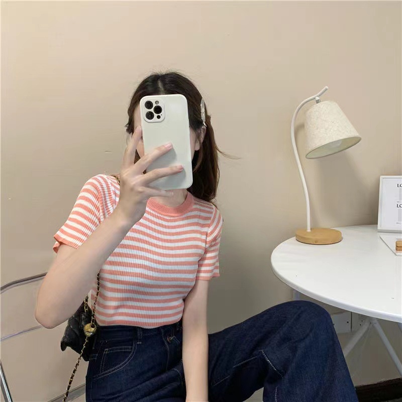 Áo thun ngắn tay kẻ ngang Thucucstore Áo croptop kẻ ngang nhiều màu hàng Quảng Châu loại 1