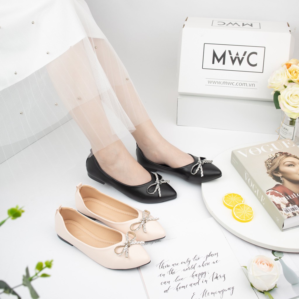 Giày búp bê nữ mũi nhọn gắn nơ MWC NUBB- 2201