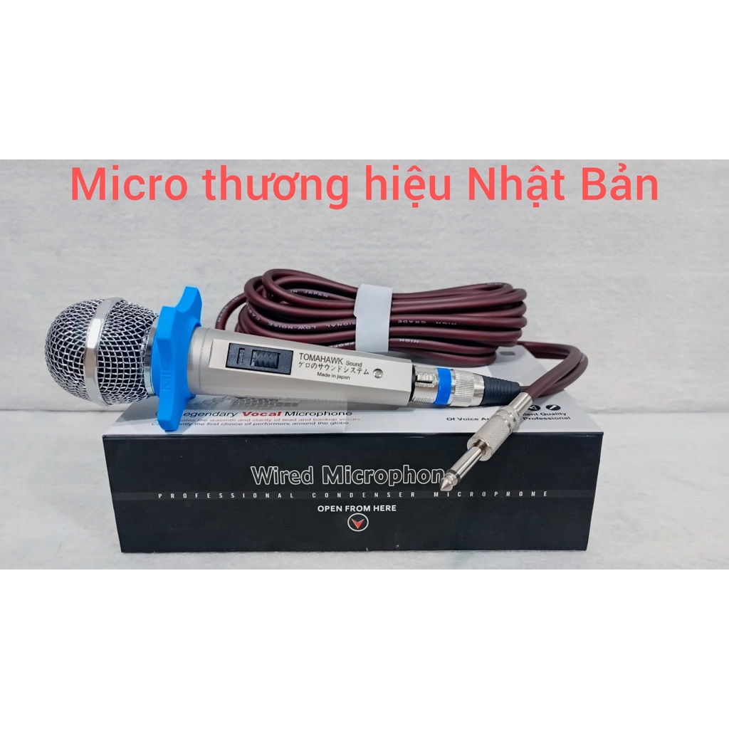Micro có dây Nhật bản Tomahawk  karaoke Hút Giọng, Hát Nhẹ, Hỗ Trợ Chống Hú Tốt,Khung INOX Cứng Cáp,Dây Chống Xoắn