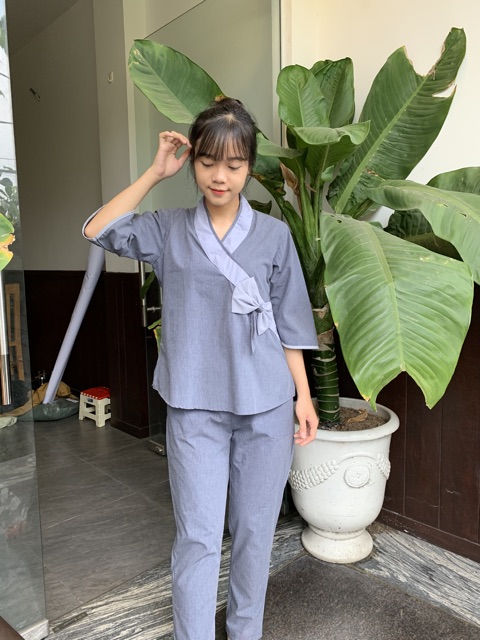 Áo lam đi chùa _ xéo nơ bên hông