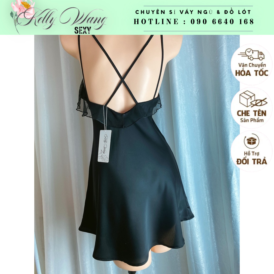 ❤ sx848 váy ngủ lụa phối ren  -đầm ngủ sexy cao cấp-KELLYWANG