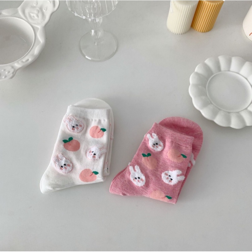 Vớ Cotton Mềm Mại Dài Vừa Họa Tiết Gấu Marshmallow Phong Cách Nhật Hàn Đáng Yêu Cho Nữ