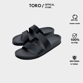 Dép da nam nữ , dép couple quai ngang da bò cao cấp Toro - đế cao su non bảo hành 6 tháng A04
