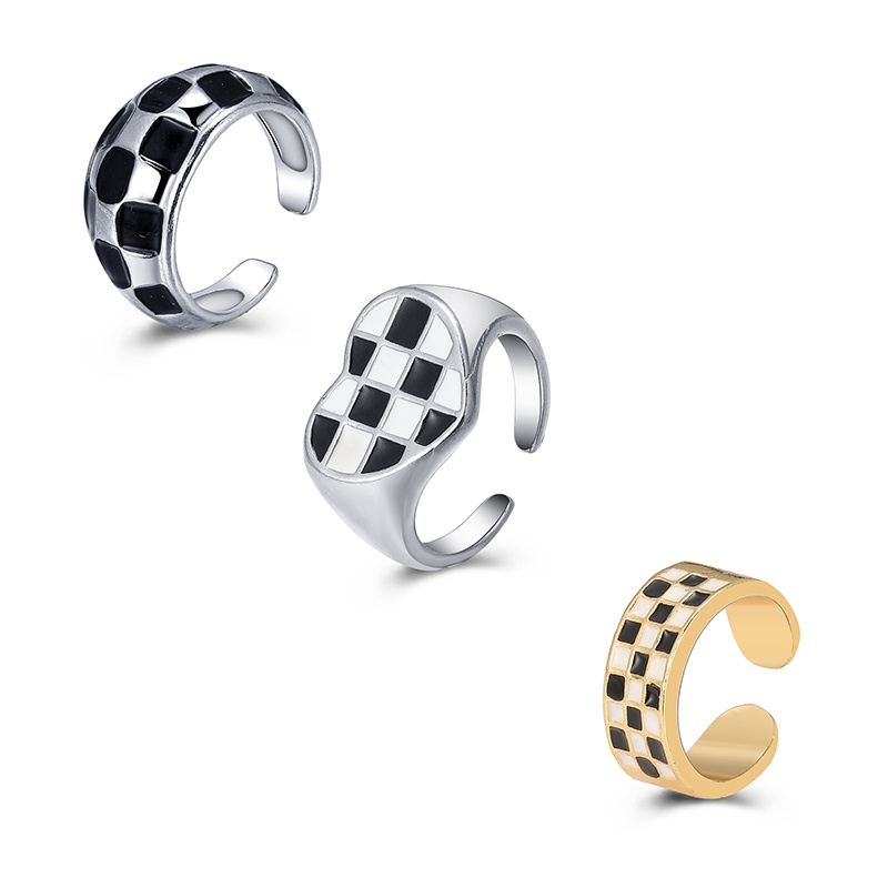 Nhẫn thời trang họa tiết kẻ ô đơn giản có thể điều chỉnh kích thước