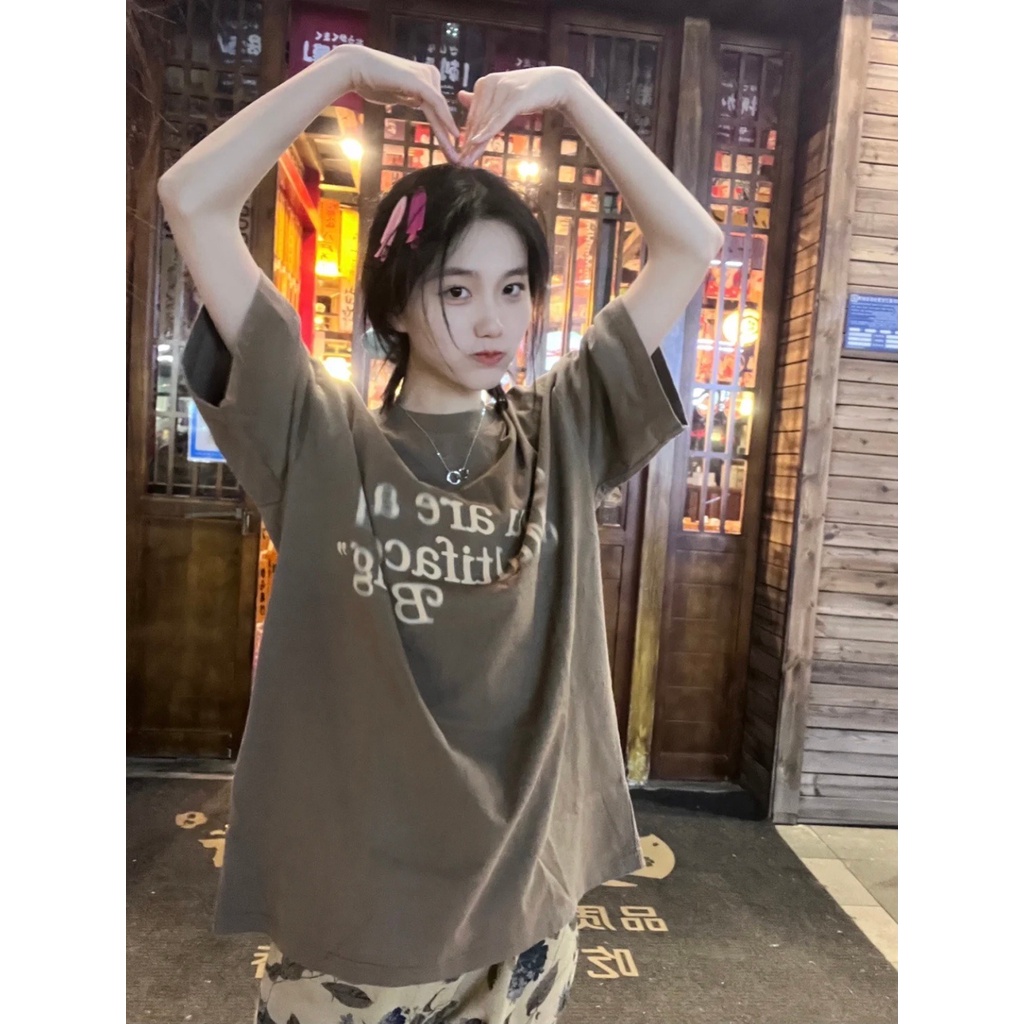 Áo Thun Tay Ngắn In Chữ Phong Cách Vintage Dành Cho Nữ