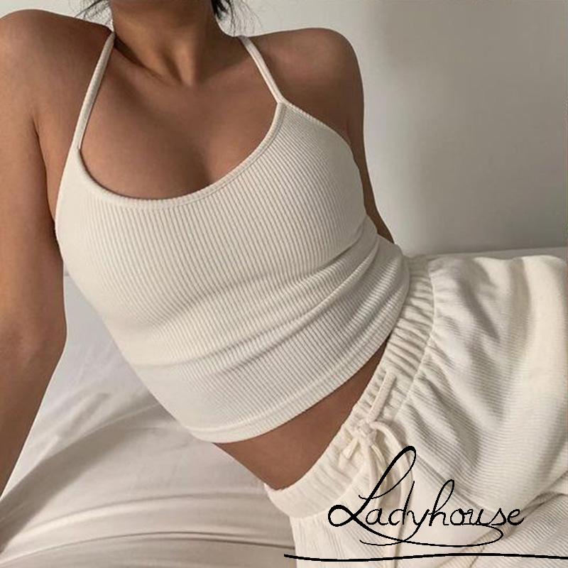Áo croptop hai dây cổ chữ U màu trắng/đen size S/M/L thời trang mùa hè cho nữ