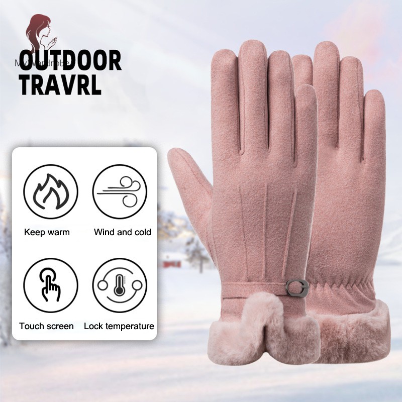 Găng tay đi xe máy/ trượt tuyết giữ ấm mùa đông chống gió chạm được màn hình cảm ứng cho nữ