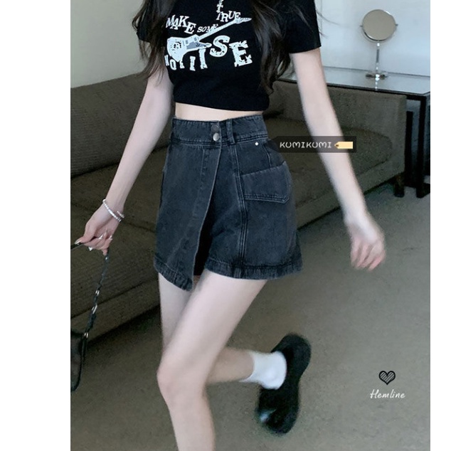 Jiashucheng Chân Váy Denim Ngắn Dáng Chữ a Lưng Cao Thời Trang Mùa Hè 2023 Mới Phong Cách Retro Dễ Phối Đồ