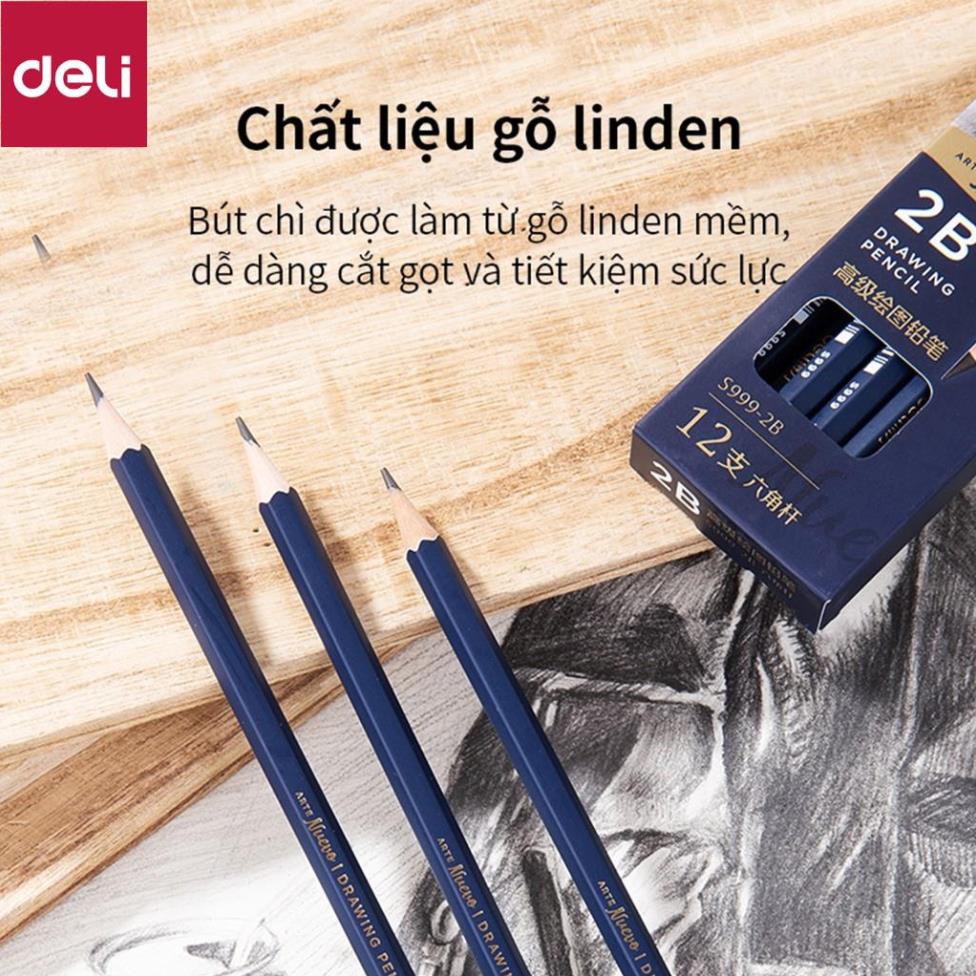 Bút chì phác thảo cao cấp Deli | Độ cứng từ B - 14B, H, 2H, 3H, HB - chì vẽ tranh - Nuevo S999 - 1 chiếc [Deli]