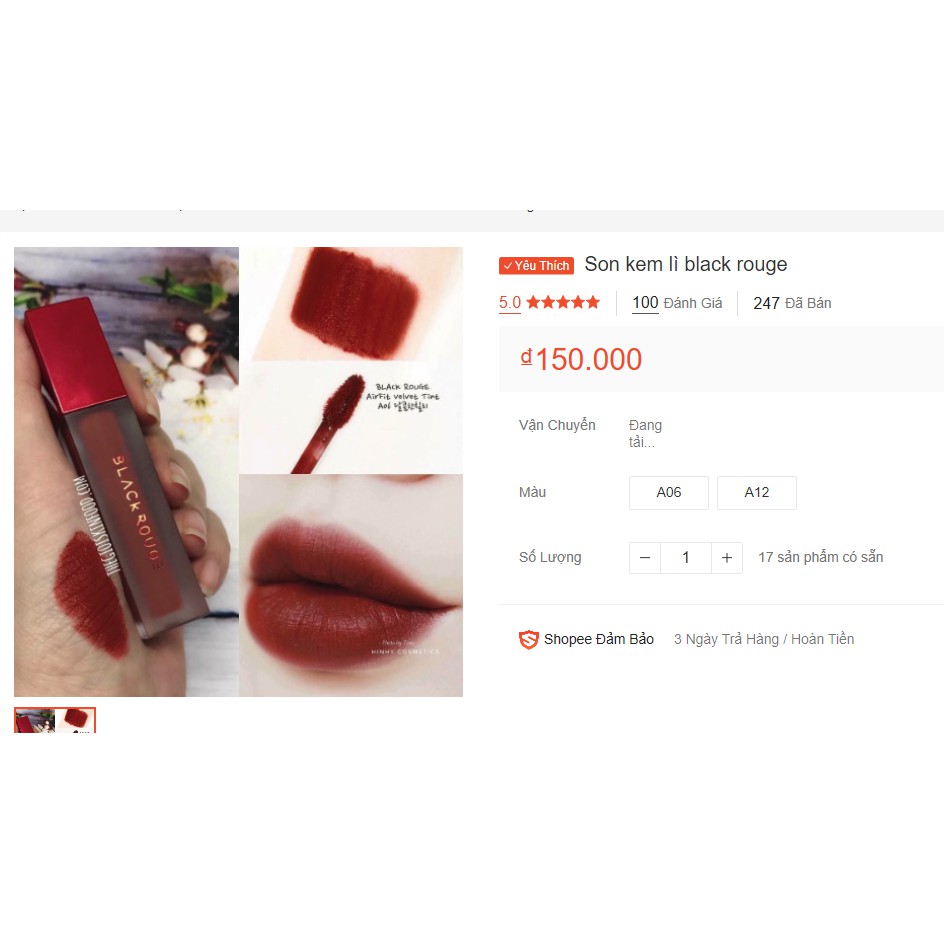 Son kem lì Black Rouge air fit velvet tint | BigBuy360 - bigbuy360.vn