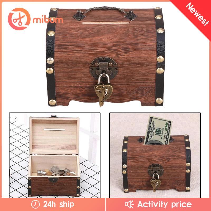 ✨Bảng Phấn Trang Điểm Đa Năng Tiện Dụng✨Hộp Đựng Tiền Tiết Kiệm Bằng Gỗ Có Khóa Và Chìa Khóa Phong Cách Retro