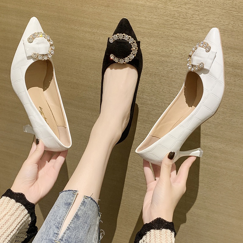 Giày cao gót da lộn mũi nhọn phong cách phương tây cho nữ