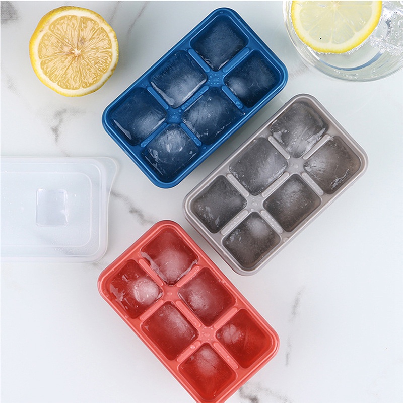 Khay Làm Đá 6 Ngăn Bằng Silicone Dẻo Có Nắp