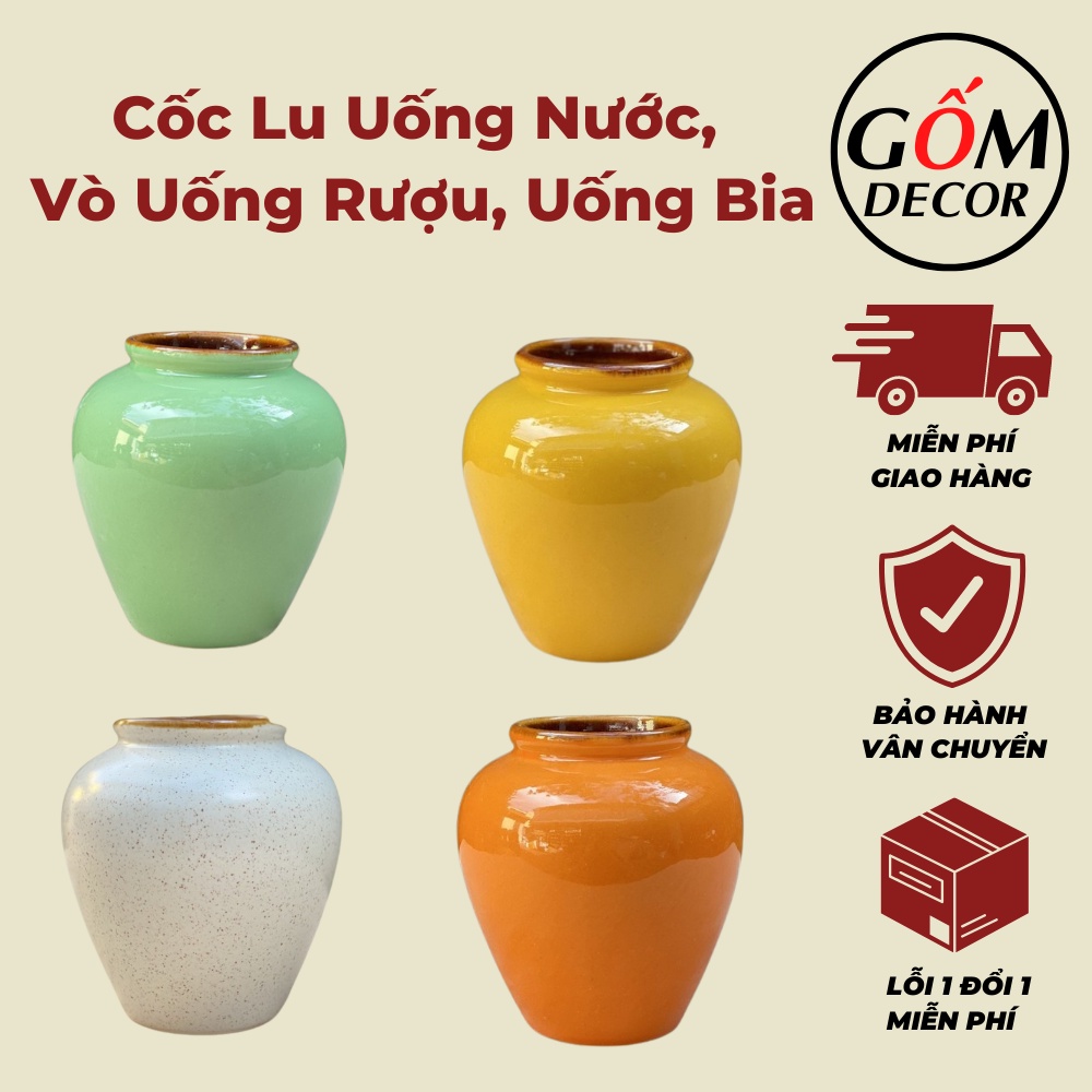 Cốc lu uông nước, vò uống rượu, uống bia hàng Bát Tràng cao cấp