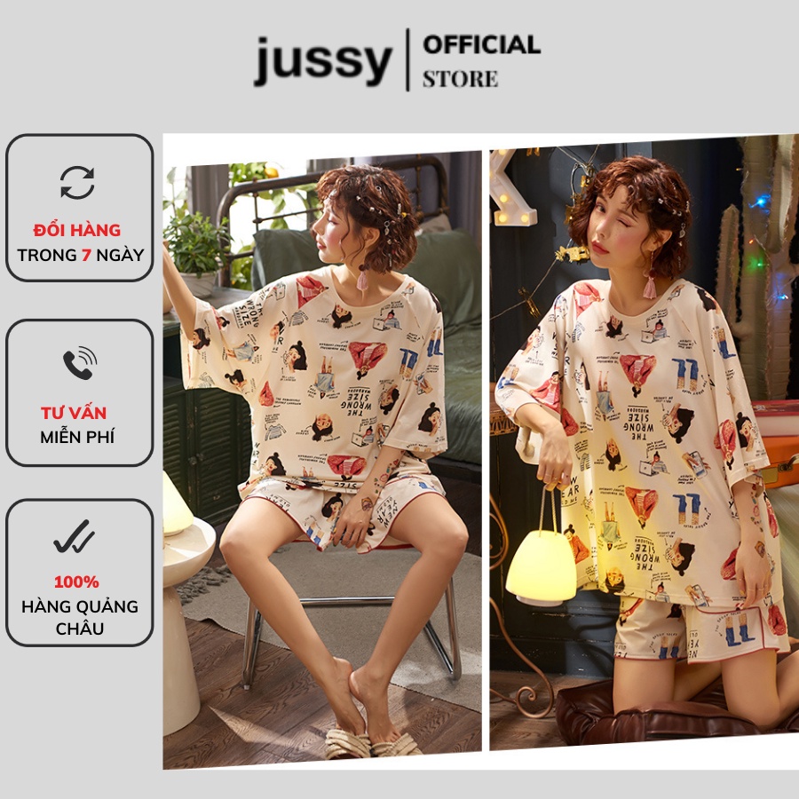 Đồ Bộ Nữ Mặc Nhà Ngắn Tay Jussy Fashion Đồ Ngủ Nữ Kiểu Dáng Hàn Quốc, Chất Vải Cotton Nhẹ Siêu Mịn Mát Size 45-55kg