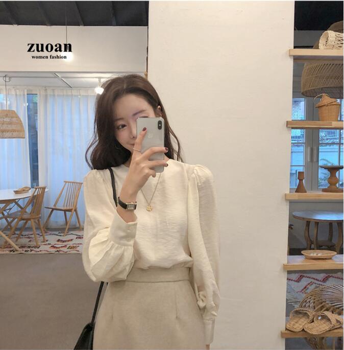 Áo SUXI chất liệu chiffon dài tay cổ tròn dáng rộng thời trang