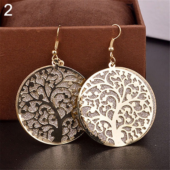 Đôi bông tai hình tròn họa tiết cây sinh mệnh thời trang cho nữ