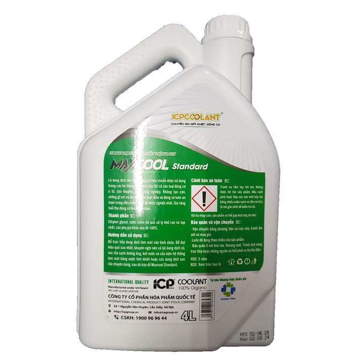 Dung dịch nước làm mát động cơ ô tô, xe máy, tàu thủy Maxcool Standard cao cấp can 4 Lít