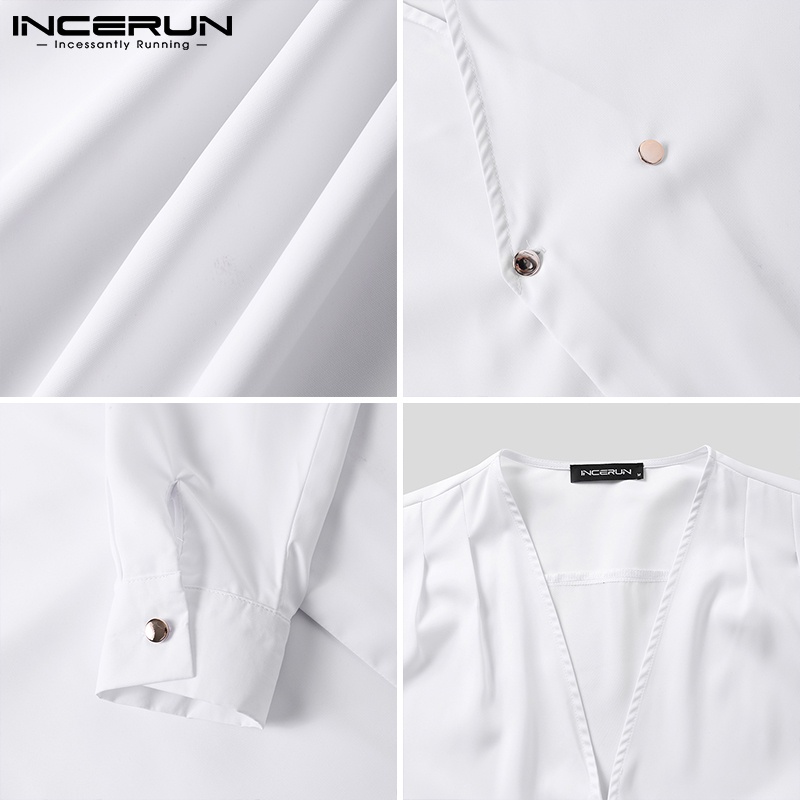 Áo sơ mi INCERUN tay dài cổ chữ V thời trang cho nam