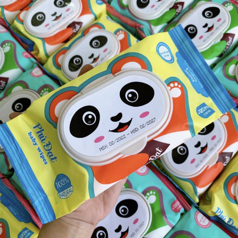 Combo 10 Gói Khăn Giấy Ướt Gấu Trúc Phú Đạt Không Mùi An Toàn Cho Bé (Bịch ~500 Gr)