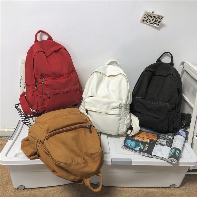 Ba lô Canvas màu trơn đơn giản thời trang nữ tính