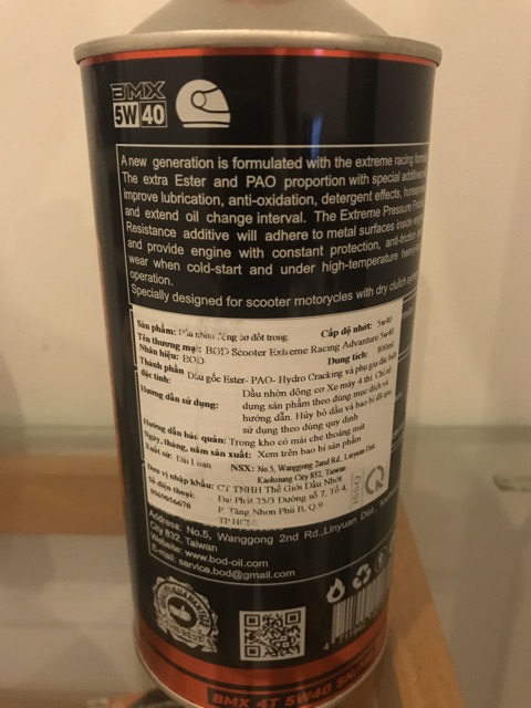 Dầu nhớt xe tay ga BOD 5w40 0.8 scooter