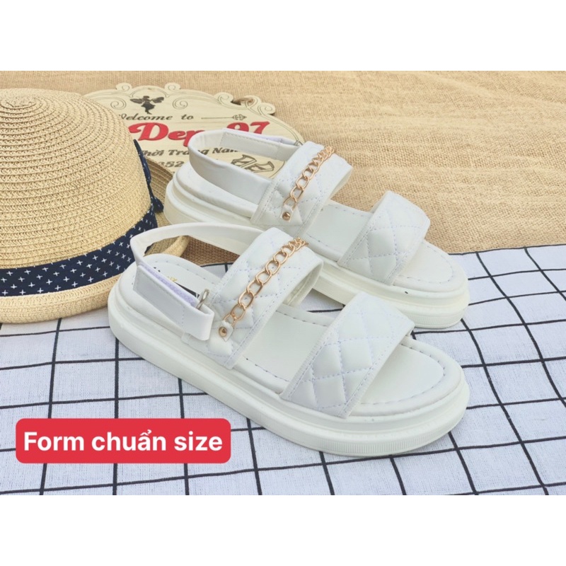 Dép sandal nữ quai hậu học sinh đi học kiểu 2 quai kẻ đi mưa xích quai dán đế bánh mì cao 3 phân sinh viên-giày dép 97