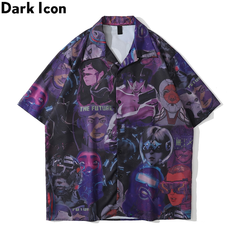 Dark Icon Cartoon Print Polo Shirt Men Summer Turn-down Collar Vintage Men's Shirts Streetwear Shirts for Man