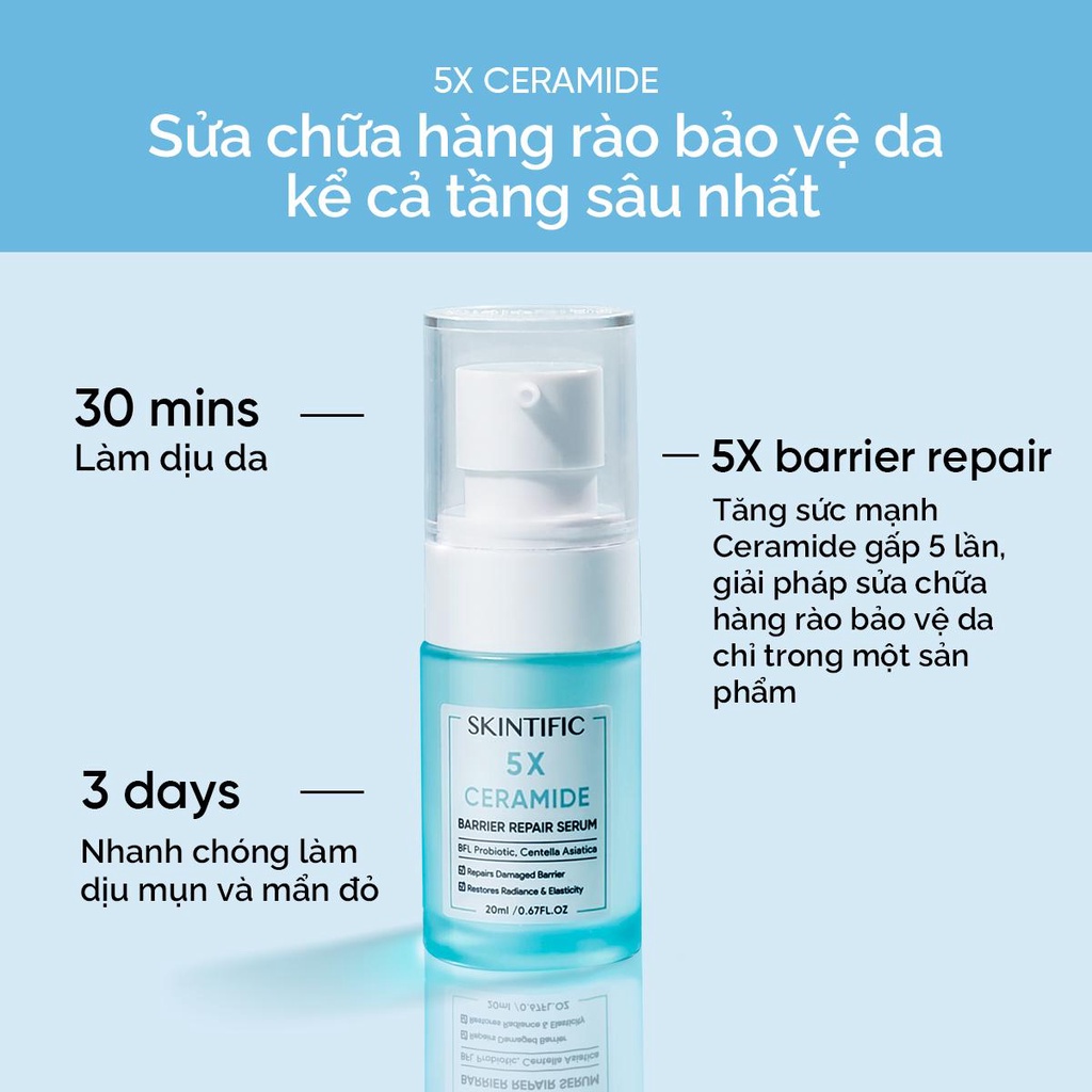 Combo SKINTIFIC gồm Sữa rửa mặt 5X 80ml + Toner 80ml + Toner 100ml + Serum 20ml + Kem dưỡng ẩm 5X 30g