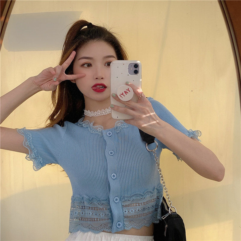Áo BH ngắn tay phối ren thời trang Hàn Quốc dành cho nữ