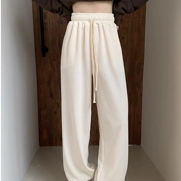 Quần dài cotton cạp cao, quần dài ống rộng phong cách Hàn Quốc_Q15