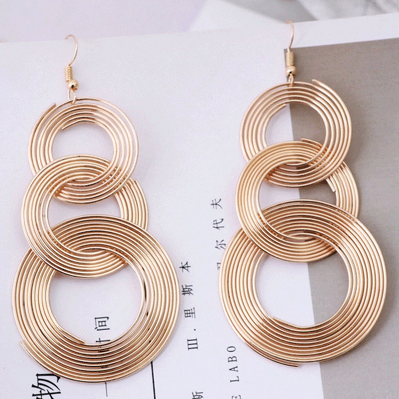 Bông Tai Nhiều Lớp Hình Tròn Bằng Kim Loại Phong Cách Retro Thời Trang Cho Nữ