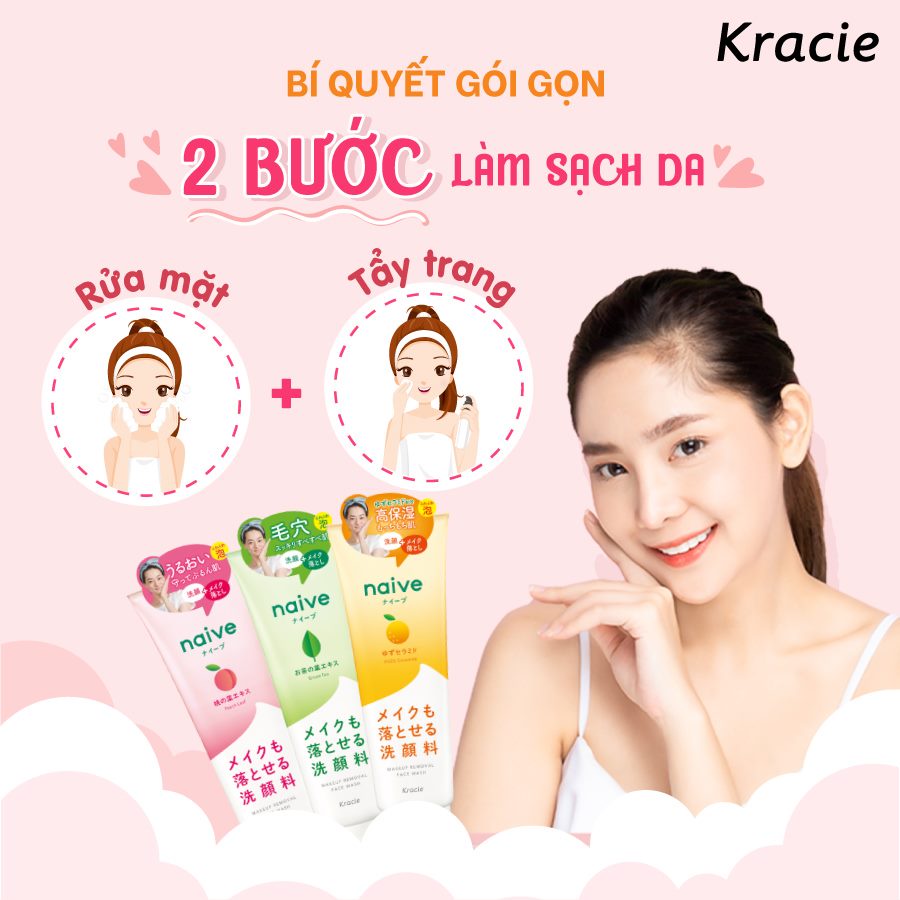 Sữa rửa mặt kèm tẩy trang lá đào/ chanh / trà xanh Naïve 200g chính hãng