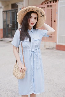 Đầm sơ mi cột eo 