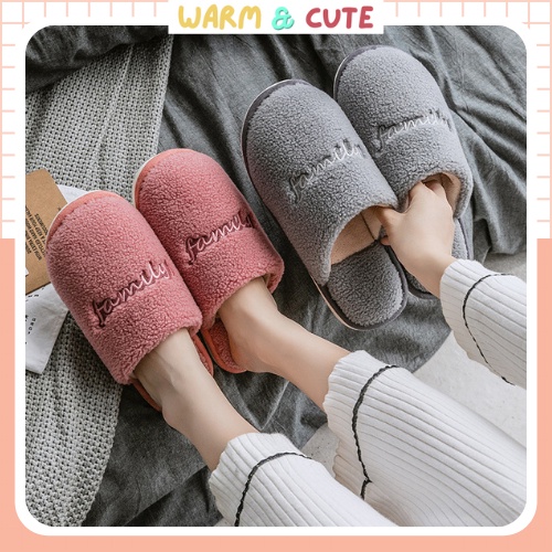 Dép bông cừu sang trọng cặp đôi đi trong nhà ấm áp chống trơn Warm&amp;Cute DA24