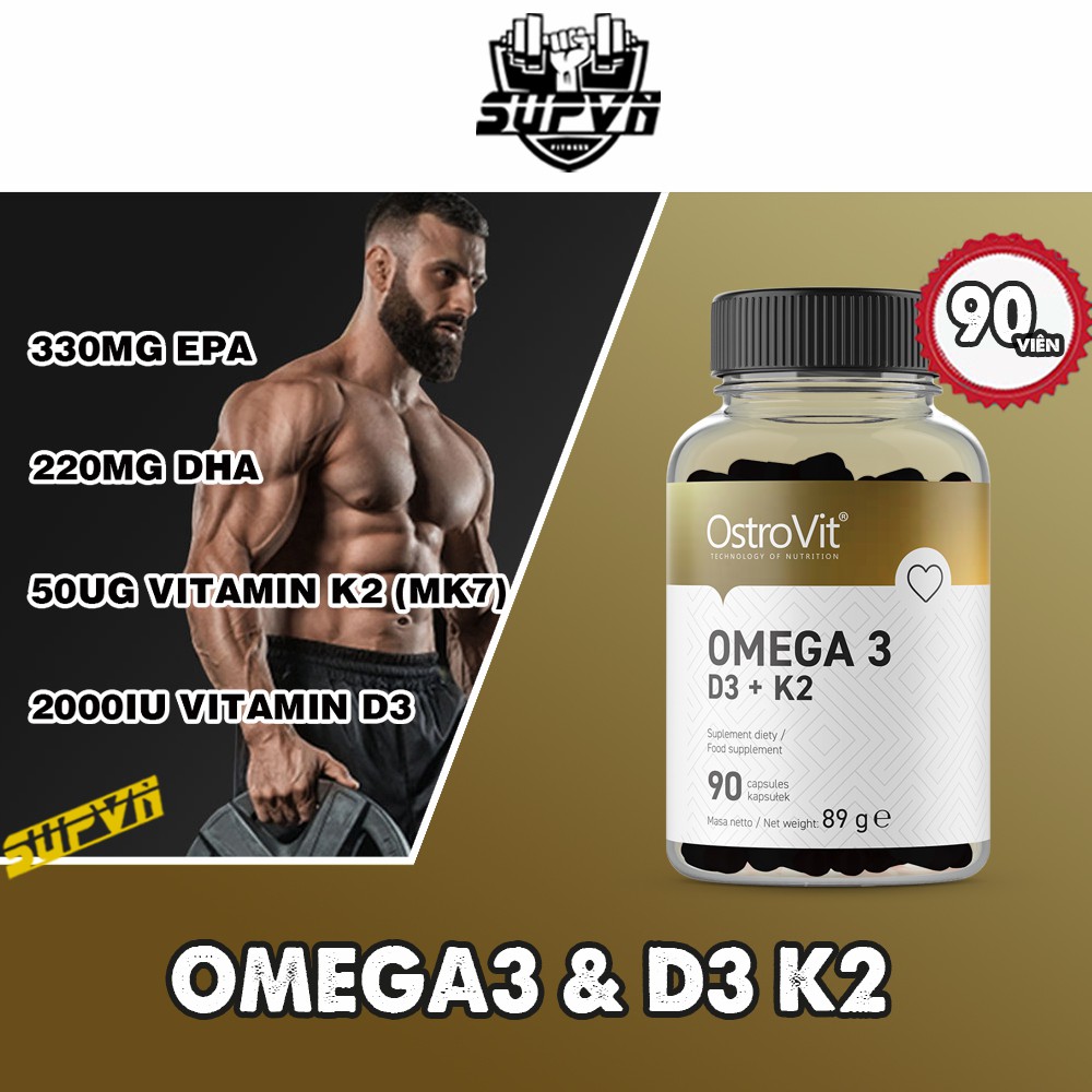 Dầu cá Omega 3 D3 K2(MK7) Ostrovit - Hỗ trợ sức khỏe toàn diện bổ trợ xương khớp và hệ miễn dịch - Fish oil 90 viên