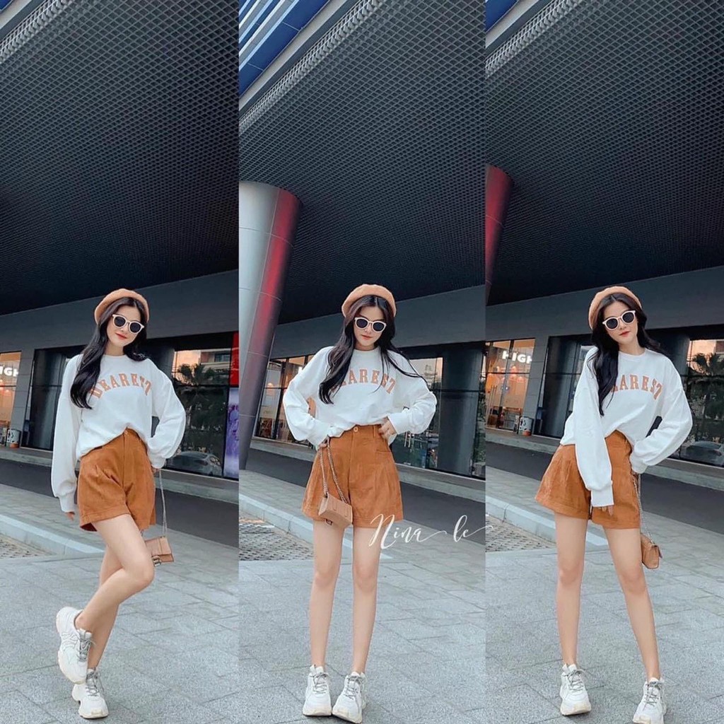 Sale Set Đồ Nữ Ulzzang, Set Áo Thụng In Chữ Mix Quần Short Nhung Tăm Kèm Mũ Vành Dễ Thương Hàn Quốc Đi Chơi 🔥FREESHIP +