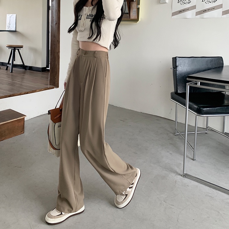 Quần dài SUXI lưng cao ống rộng màu trơn thời trang thanh lịch cho nữ