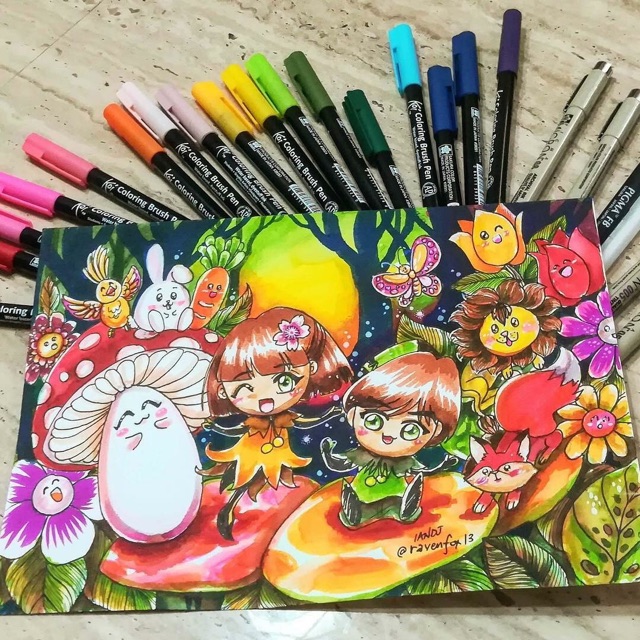 [DA ĐEN] Bút Cọ Màu Nước SAKURA (Bảng 2) Coloring Brush Pen 48 Màu Lẻ