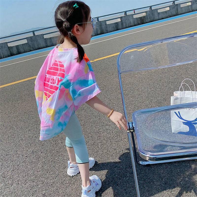 Trang phục áo thun cotton mỏng dáng rộng và quần legging mảnh kiểu mùa hè Tây Hàn cho bé gái