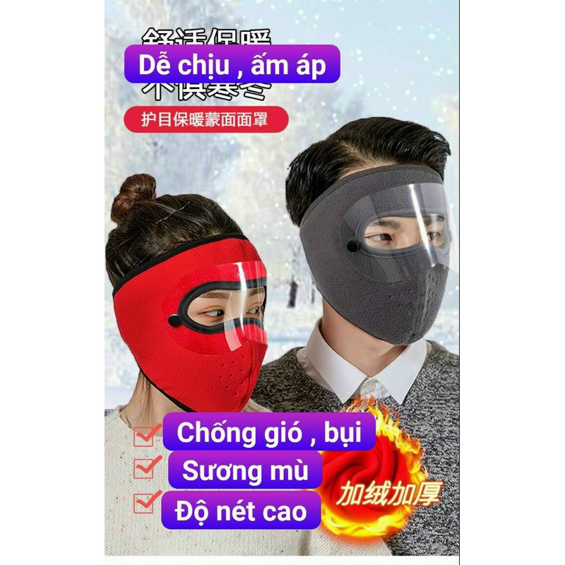 Khẩu trang ninja 2in1 lót nỉ kèm mắt kính nhựa